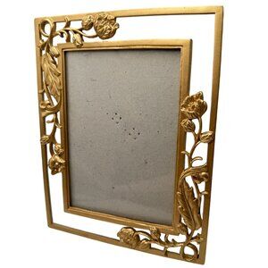 Gold Metal Floral Picture Frame 5x7 Inches With Intricate Leaf & Flower Design